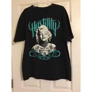 Mens Hostility Black Short Sleeve Shirt Marilyn Monroe‎ No Size Tag Measures L